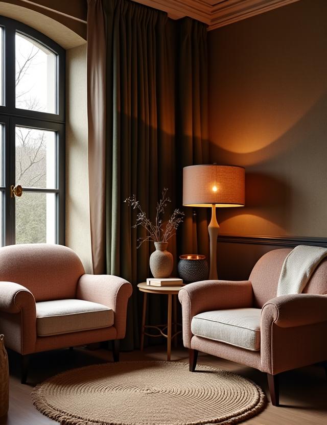 A cozy seating corner in Badger's Cuppa with comfortable armchairs.